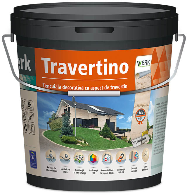 Travertino Tencuială decorativă fațade, aspect travertin, 14l